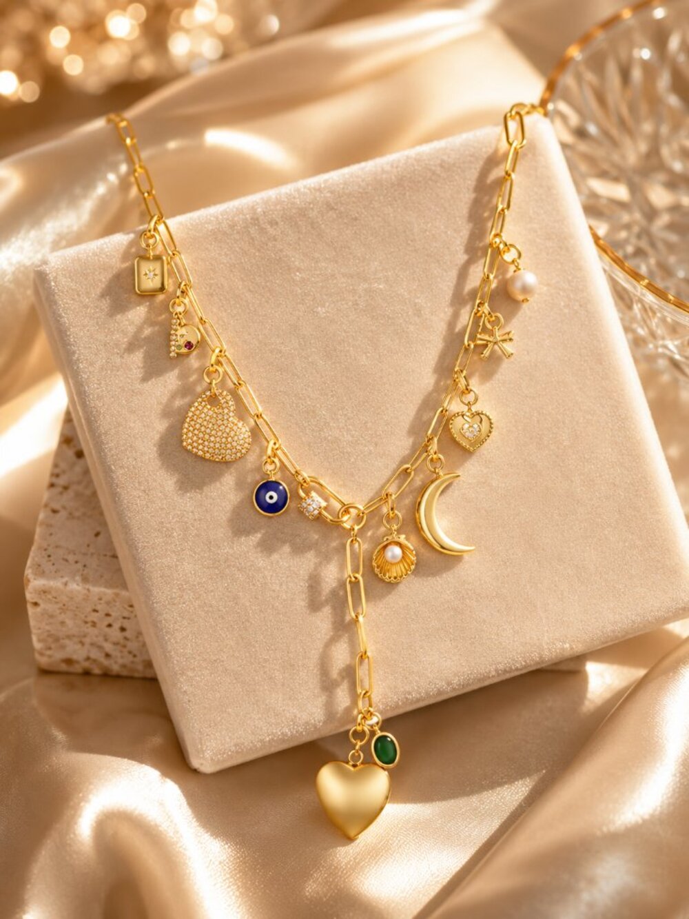 Bloomingdale’s Exclusive AQUA “12 Days of Jewels” Charm Necklace New